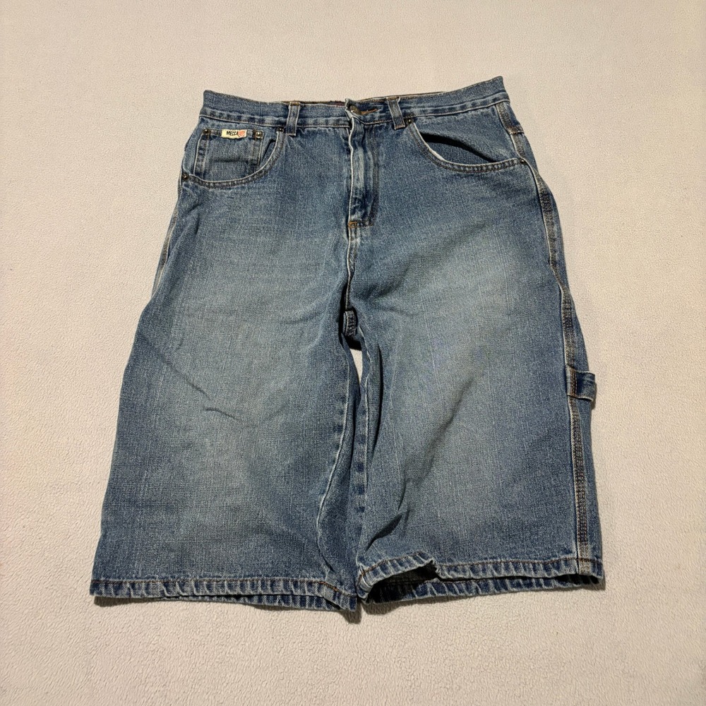 Vintage Y2K Mecca Mens Baggy Carpenter Denim Shorts SIze 30 Blue Skater